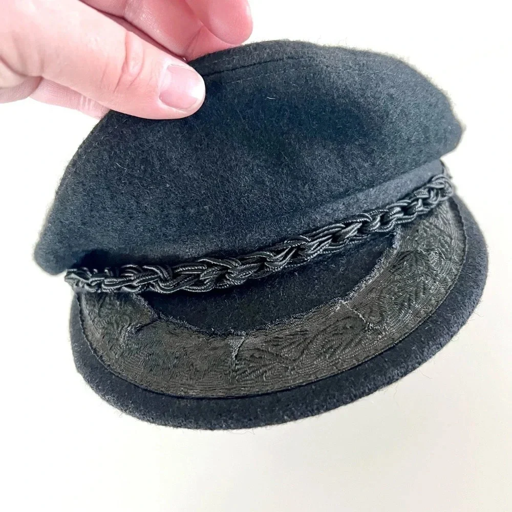 Greek Fisherman Cap Vintage Black Wool Blend‎ Made in Greece Size 7 - Picture 2 of 11